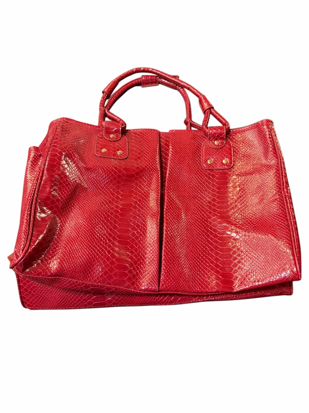 Red Faux-Snake Leather Tote Bag - Women